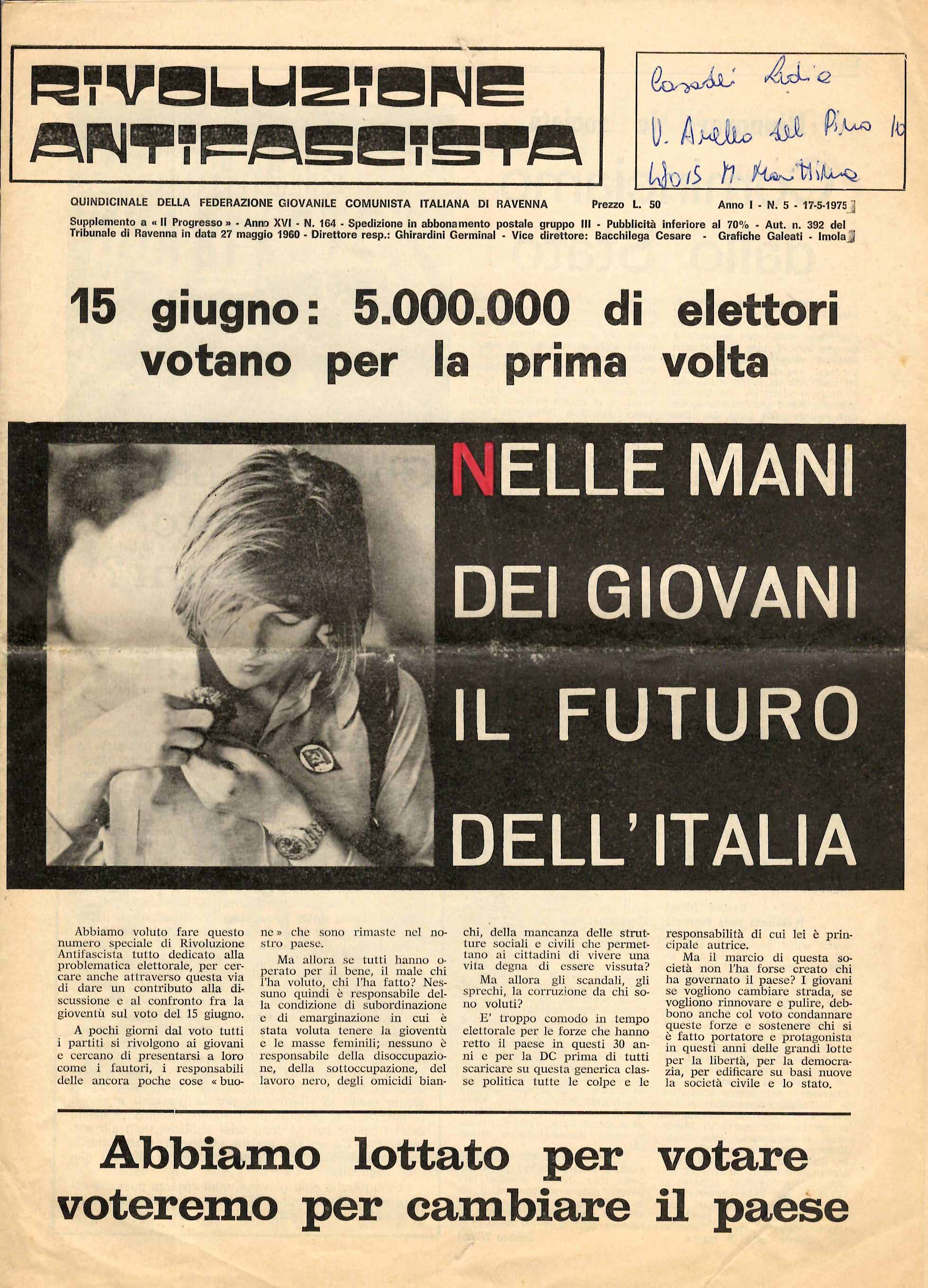 Rivoluzione Antifascista. Quindicinale della Federazione Giovanile Comunista Italiana di Ravenna